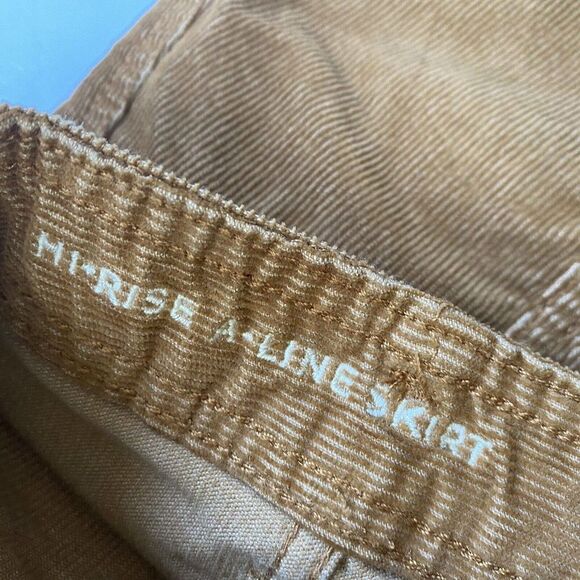 American Eagle Hi-Rise A-Line Skirt Corduroy Tie Waist Stretch Brown Size 6 - Picture 9 of 11